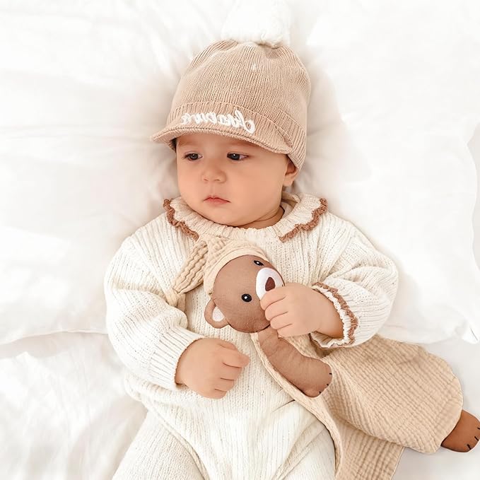 lulumoon Muslin Bear Lovey for Babies: Skin-Friendly Security Blanket for Self-Soothe - Newborn Gift for Baby Shower