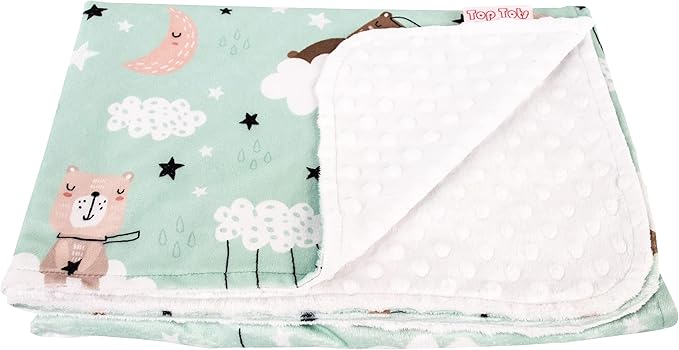 Top Tots Deluxe Minky Baby Blanket - Sleeping Bears on Clouds, 40 x 29 Inch White