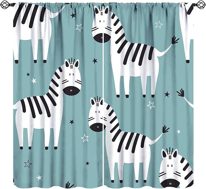 Zebra Blackout Curtains Black White Cute Cartoon Forest Animal Zebra Kids Bedroom Nursery Bathroom Decor Rod Pocket 2 Panels 42x45in