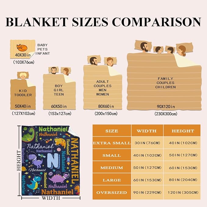 Dinosaur Lover Astronaut Personalized Blanket with Name Custom Dinosaur with Name Flannel Blanket Soft Throw Meaningful Gift for Toddlers Girls Boys Kids Pets 60 * 50" M for Teen
