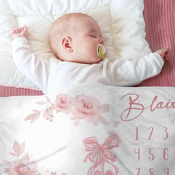 OLIVE OLIVIA Personalized Monthly Baby Milestone Blanket, Baby Months Blanket, Perfect Custom Newborn Gifts,30"x40"