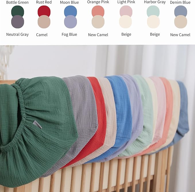 2 Pack Muslin Crib Sheets for Boys Girls Rutiwa Baby Sheets for Crib 100% Cotton Soft Breathable Sheets Neutral Fit Standard Crib & Toddler Bed Mattress 28"x52"(Harbor Gray/Beige)