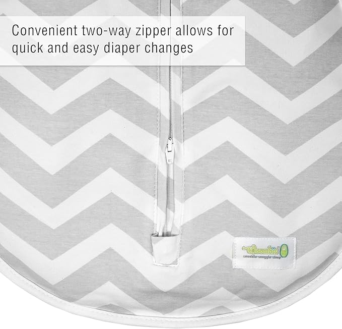 Woombie Original Baby Swaddling Blanket - Self-Soothing, Cotton Baby Swaddle with Zipper - Wearable Newborn Blanket, Sleepy Grey Chevron, 5-13 lbs