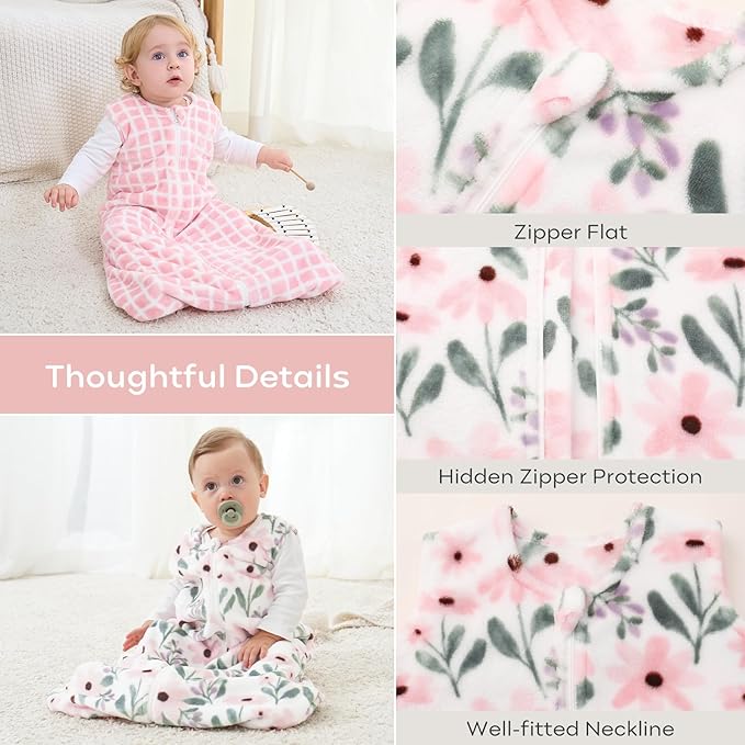 Yoofoss Fleece Baby Sleep Sack 2 Pack 1.5 Tog Baby Wearable Blanket with 2-Way Zipper