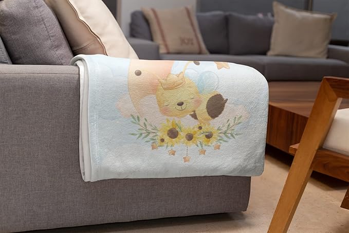 Custom Baby Blankets with Name | Personalized Bee Newborn Blanket for Baby Girl and Baby Boy | Unisex Warm Soft Sherpa Swaddle Blanket Minky | (Bee, Sherpa 50"x60")