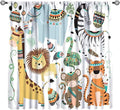 Jungle Tribal Animals Curtains, Southwest Aztec Cartoon Funny Zoo Animals Giraffe Lion Elephant Zebra Tiger Print Thermal Insulation Window Drapes for Kids Boys Girls Bedroom Living Room 42x54 Inch