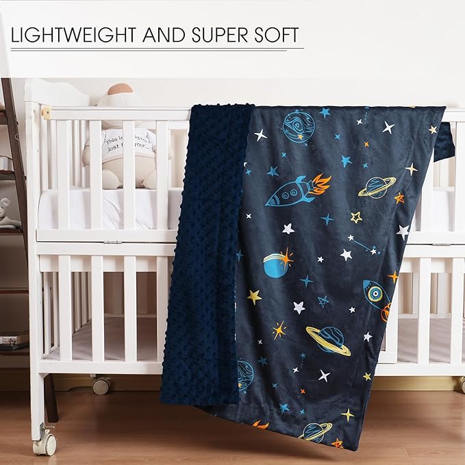 david's kids Micro Fleece Minky Baby Blanket for Boys with Double Layer and Soothing Raised Dots, Breathable and Soft Lightweight Receiving Blanket for Newborns, 50x60 Inches, Space