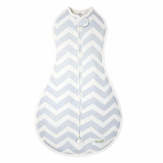 Woombie Original Baby Swaddling Blanket - Soothing, Cotton Baby Swaddle with Zipper - Wearable Newborn Blanket, Dreamy Blue Chevron, 14-19 lbs