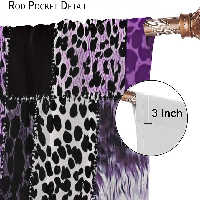 Brown Leopard Curtain, Purple Patchwork Cheetah Panthera Zebra Giraffe Print Safari Wildlife African Wild Animal Skin Window Curtains for Living Room Bedroom 42" W X 45" L