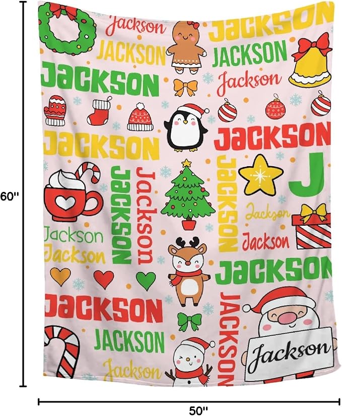 Custom Christmas Name Blanket | Personalized Cozy Blanket for Boys & Girls | 50"x60"-Teens/Travel Size