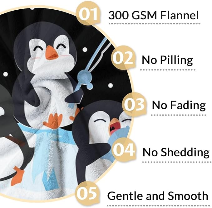Penguin Blanket Adult - 60" x 80" Inches Cute Blanket for Women - Black Lightweight Furry Throws for Sofa, Bed & Living Room