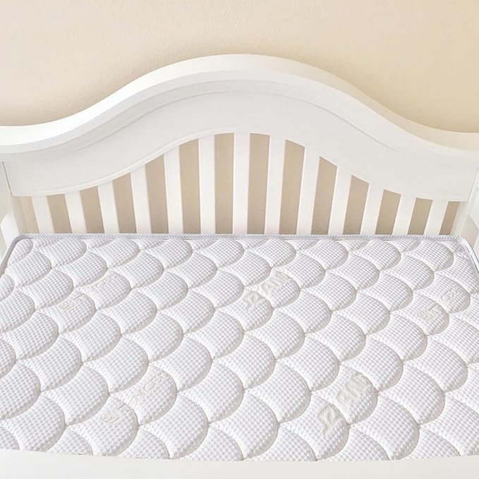 Dual-Sided Crib Mattress & Toddler Mattress – 52" x 27.6" x 5",100% Knitted Fabric, Moisture Absorbent & Breathable, Fits Standard Full-Size Cribs & Toddler Beds