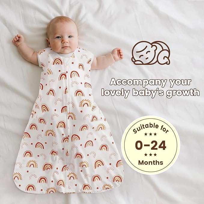 PHF Soft Baby Sleep Sack 18-24 Months 100% Organic Cotton Wearable Blanket, 2-Way Zipper 0.5 TOG Toddler Sleeping Sack 3 Pack, Comfy Sleep Bag for Baby Boys Girls, Rainbow (X-Large)