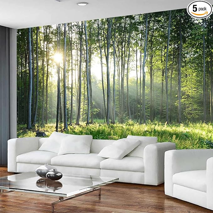 Sunshine Forest Mural Wallpaper Landscape Tree Wallpaper Large Nature Scenery Wall Mural for Living Room (not self-Adhesive)