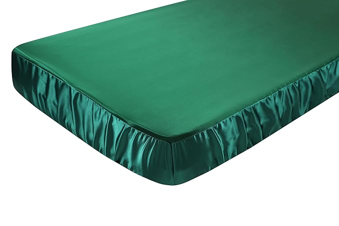 Knlpruhk Silk Fitted Crib Sheet 28" x 52" Surface (100% Pure Mulberry Silk) – 9" Deep Pocket (Satin) for Baby Hair 19 Momme 6A High Grade Fibers Ultra Soft Smooth Breathable Dark Green