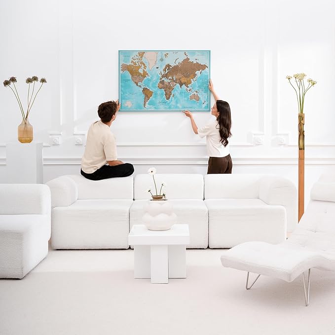 Canvas World Map with Cork Pin Board - English Lettering - Decorative Wall Decoration for All Rooms - Canvas Pictures with World Map Motif (150x100 cm, Pattern 10)