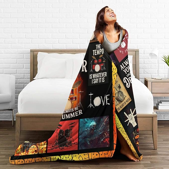 Drum Set Fleece Blanket Rock Music Throw Blankets for Girls Boys Super Soft Warm Flannel Cool Musical Instrument Throws Gifts for Men Women Cozy Fuzzy Plush Stuffed Couch Bed Bedding Decor 60"x50"