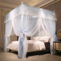 VETHIN 4 Corners Post Ruffle Princess Bed Canopy Curtain-Double Layer Cozy Drape Netting 4 Opening Mosquito Net for Girls Adults Bedroom Decoration (Gray/White,78" W*86" L*82"*H/King)