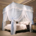 VETHIN 4 Corners Post Ruffle Princess Bed Canopy Curtain-Double Layer Cozy Drape Netting 4 Opening Mosquito Net for Girls Adults Bedroom Decoration (Gray/White,47" W*78" L*82" H/Twin)