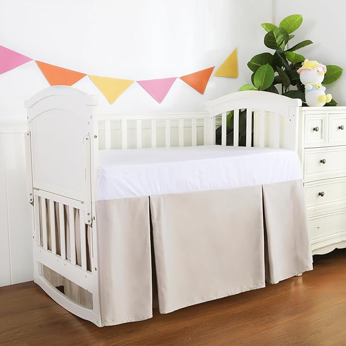Crib Skirt Dust Ruffle, 100% Egyptian Cotton 400 Thread Count Soft Breathable Crib Bedding Skirt for Baby, Boys and Girls, 52"X28" with 14" Crib Bed Skirt Fading Resistant (Ivory Solid)