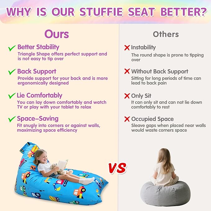 Jorbest Stuffed Animal Bean Bag Storage, Cute Construction Stuffed Animal Storage for Kids and Adults, Luxury Velvet Bean Bag Covers Only without Filling, (200 L/52 Gal)