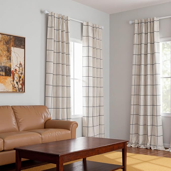 MYSKY HOME 100% Blackout Plaid Farmhouse Linen Curtains 102 Inch Length 2 Panels Set Double Layer Checkered Drapes Thermal Insulated Privacy Protection Rod Pocket Back Tab for Home, 52" W, Navy Blue