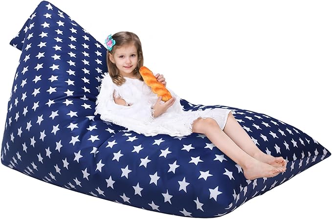 Jorbest Stuffed Animal Storage Bean Bag Chair for Kids and Adults, Stuffed Animal Bean Bag Storage, Luxury Velvet Cover Only (Navy with White Stars 200 L/52 Gal)