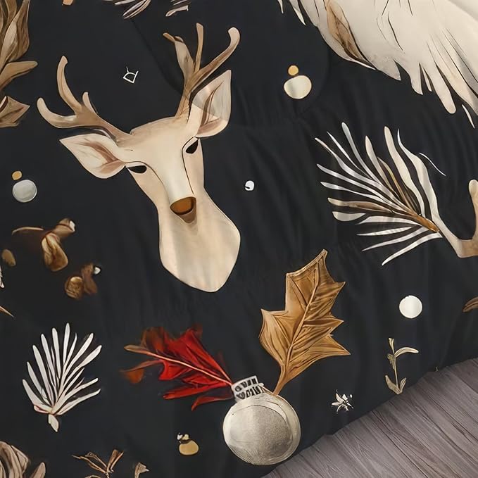 Black Christmas Comforter Set Twin Size Santa Claus Bedding for Kids Girls Women Xmas Reindeer Merry Christmas Bedroom Quilt Bed Sets, 1 Comforter 1 Pillowcase