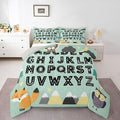 Feelyou Alphabet Kids ABC Learning Comforter Set All Season Cute Fox Bedding Set with 2 Pillow Cases Educational Nursery Art Microfiber Kids Full Bedclothes Woodland Animals Bedroom Decor Duvet Quilt