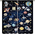 Cartoon Kids Alphabet Astronaut Curtain，Retro Cute Cosmic Galaxy Letter Printed Rod Pocket Blackout Window Treatments for Boys Girls Bedroom Living Room School 55" W X 63" L
