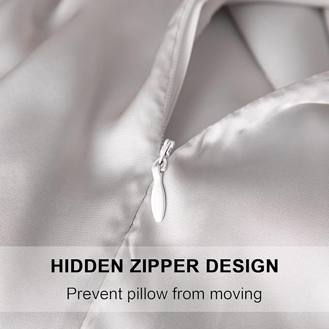 Mulberry Silk Pillowcase for Hair and Skin,Cooling Silk Pillow Case with Hidden Zipper,Allergen Proof Dual Sides Soft Breathable Smooth Silk Pillow Cover for Women (Light Gray, Body)