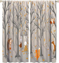 Kids Woodland Animal Window Curtains, Autumn Forest Hedgehog Rabbits Squirrel Fox Birds Blackout Rod Pocket Window Treatments Drapes for Boys Girls Bedroom 63x63in