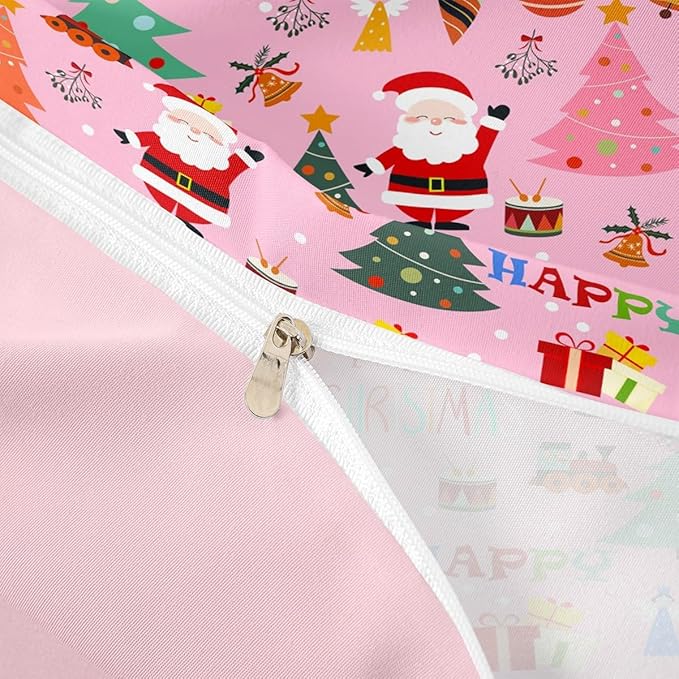 Christmas Bedding Duvet Cover Set Kids Santa Claus Xmas Theme Bedding Set Boys Girls Decor Christmas Tree Comforter Cover Set Microfiber Pink New Year Bedspread Cover Bedroom Bedclothes Full Size
