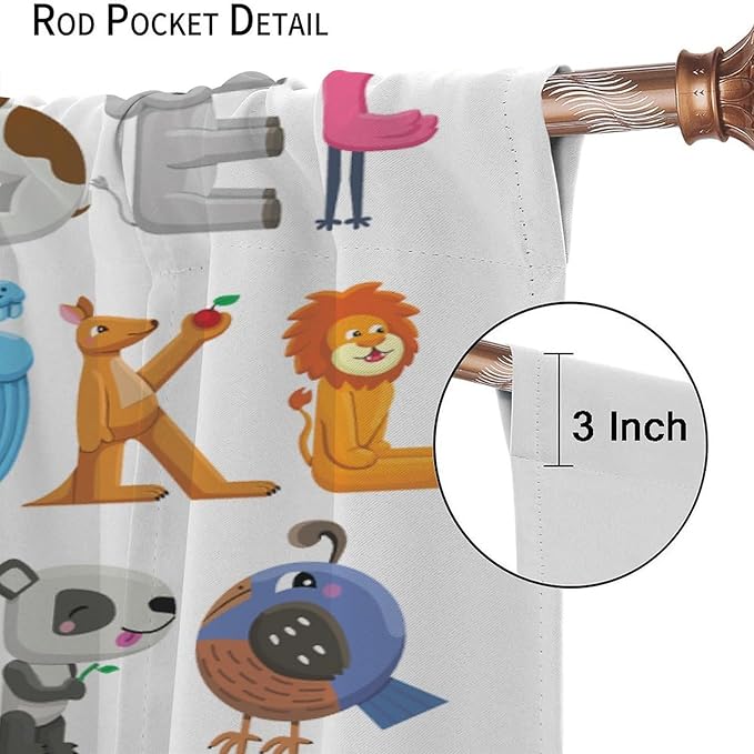 Kids Alphabet Curtains Cartoon Animal Baby Children Funny Learning Educational Curtain with Rod Pocket for Bedroom Nursery Decor Drapes Window Treatments 2 Panels Set 84x84in