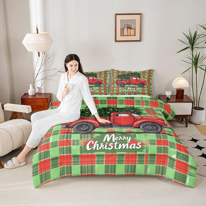 Feelyou Merry Christmas Comforter Set All Season Christmas Tree Bedding Set with 2 Pillow Cases Snowflake Microfiber Kids King Bedclothes Winter Bedroom Decor Duvet Quilt Breathable Soft