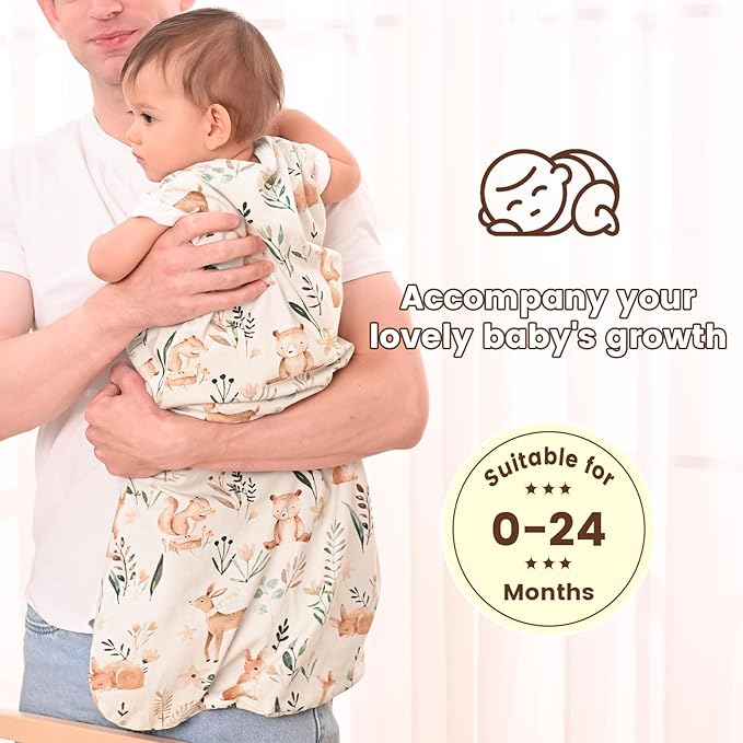 PHF Soft Baby Sleep Sack 6-12 Months 100% Organic Cotton Wearable Blanket, 2-Way Zipper 0.5 TOG Toddler Sleeping Sack 3 Pack, Comfy Sleep Bag for Baby Boys Girls, Woodland (Medium)