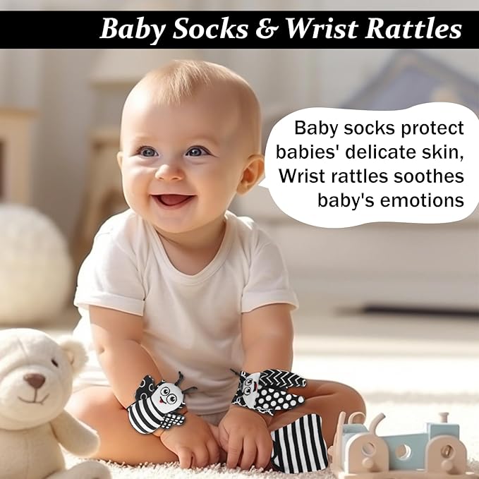 High Contrast Baby Toys for Newborn, Black and White Baby Toys, Newborn Toys 3 Months Brain Development with Car Seat Toys Hanging Rattle Toys (Classic Edition)