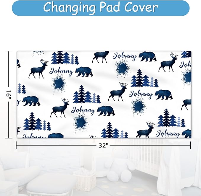 Personalized Baby Crib Bedding Set, 5 Pcs Custom Name Nursery Bedding Set for Boys Girls, Blue Deer Crib Set, Toddlers Crib Bedding, Double Layer, Ideal Gift for Newborn Infant New Parents