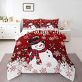 Manfei Snowman Comforter Set Full Size, Snowflake Balloon Xmas Decor Down Comforter with 2 Pillowcases, Christmas Red Bedding Set 3pcs for Kids Boy Girls Bedroom Decor Lightweight Duvet Insert