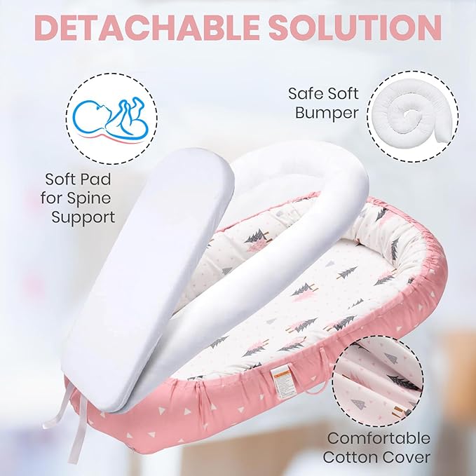 Totsi Baby Lounger with Pillow & Blanket | Ultra-Soft Baby Nest | Machine Washable Infant Lounger 0-24 Months | Adjustable Infant Nest for Travel | Baby Nest for Newborn