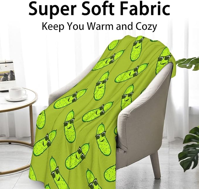 Pickle Throw Blanket for Teen - 50x60 Inches Throw Size - Soft Fluffy Cozy Blankets Gift - Green Funny Blanket Throws for Living Room Decorative