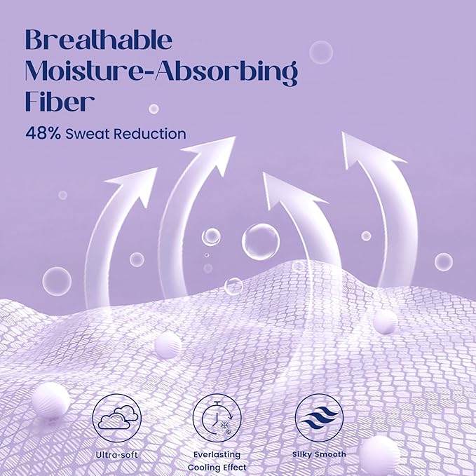 Dream Valley® King Size Sheets Set, Cooling Fitted Sheet with 2 Pillowcase-3 PCS with No Flat Sheet,Q-Max > 0.4 Aerocool, Cooling for Night Sweats, Hot Sleepers,deep Pocket up to 15",Lavender Fog
