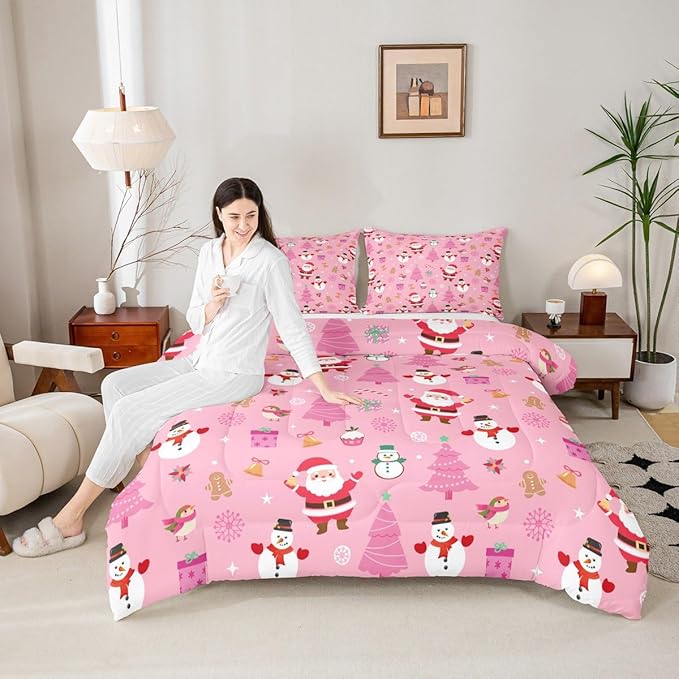 Feelyou Christmas Kids Comforter Set Toddler Size Happy New Year Bedding Set Santa Claus Duvet Quilt for Kids Boys Girls Bedroom Merry Christmas Decor Microfiber Ultra Soft Breathable