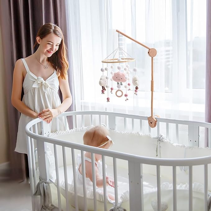 Baby Crib Mobile Arm,HBM 28-33inch Wooden Mobile Arm for Crib Mobile Hanger for Crib Baby Girl Nursery Decor