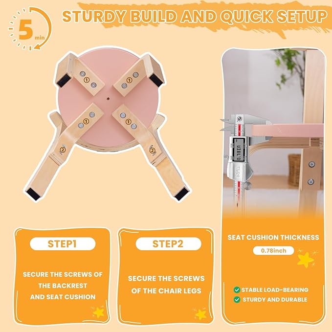Swegrow Wooden Kids Chair, Toddler Chair for Table, Kids Stackable Chairs, Kid Wooden Furniture for Family/Playroom/Classroom（Set of 4-Color）