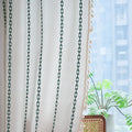 Deeprove Emerald Green Boho Curtains 96 inches Long for Bedroom Living Room, Vintage Bohemian Embroidery Cotton Striped Linen Country Tassel Window Treatments Christmas Decor, W52 x L96, 1 Panel