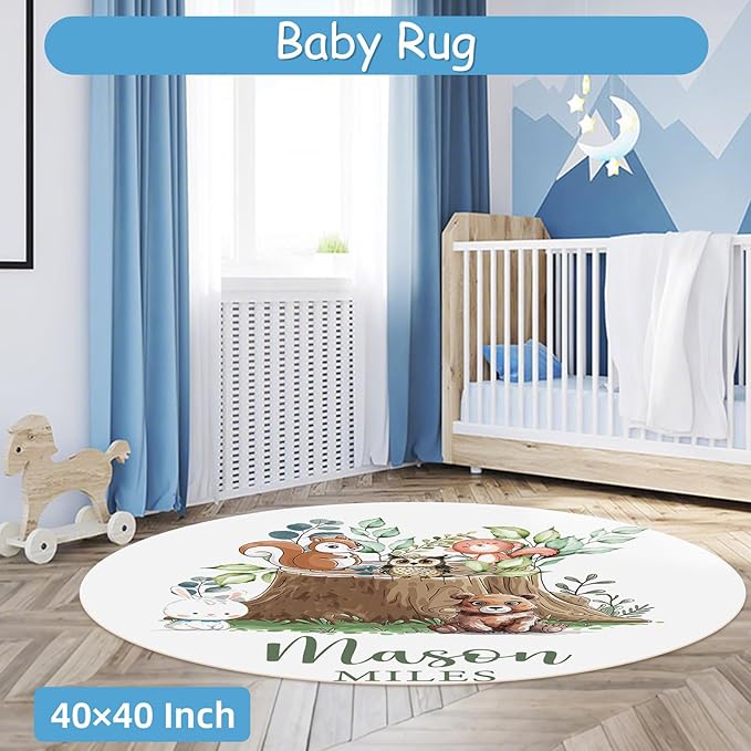Personalized Woodland Animals Crib Bedding Set, 5 Pcs Custom Name Bedding Crib Set for Baby Boys Girls, Double Layer Nursery Bedding, Baby Crib Set Customized Gift for Toddler Infant Kids