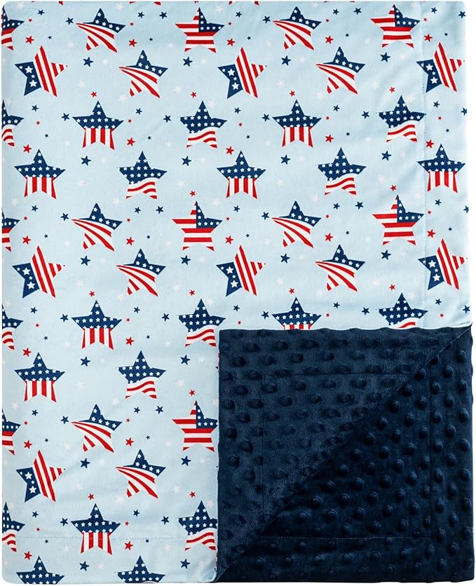 david's kids Micro Fleece Minky Baby Blanket for Boys Girls with Double Layer and Soothing Raised Dots, Breathable and Soft Lightweight Receiving Blanket for Newborns, 30x40 Inches, Flag