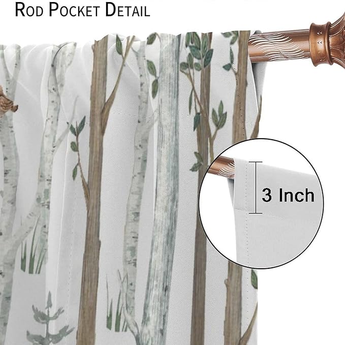 YCness Woodland Animals Curtains, Wild Animals Watercolor Forest Bear Deer Fox Rabbit Floral Nature Window Treatments for Bedroom Kitchen Nursery Living Room Drapes, 63x63 Inch