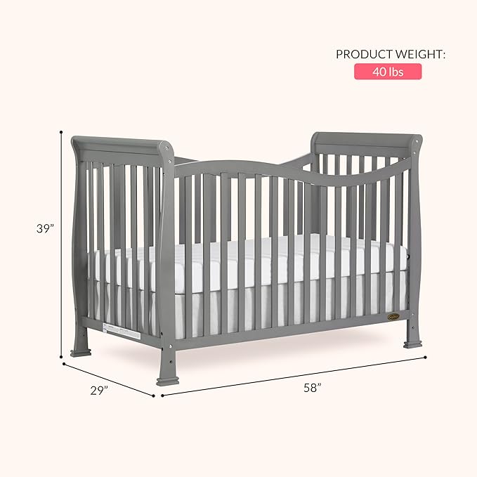 Dream On Me Violet 7-in-1 Convertible Full-Size Baby Crib with Toddler, Day & Full Bed Conversion in Steel Grey, GreenGuard Gold & JPMA, 4 Mattress Heights, Sustainable Pinewood